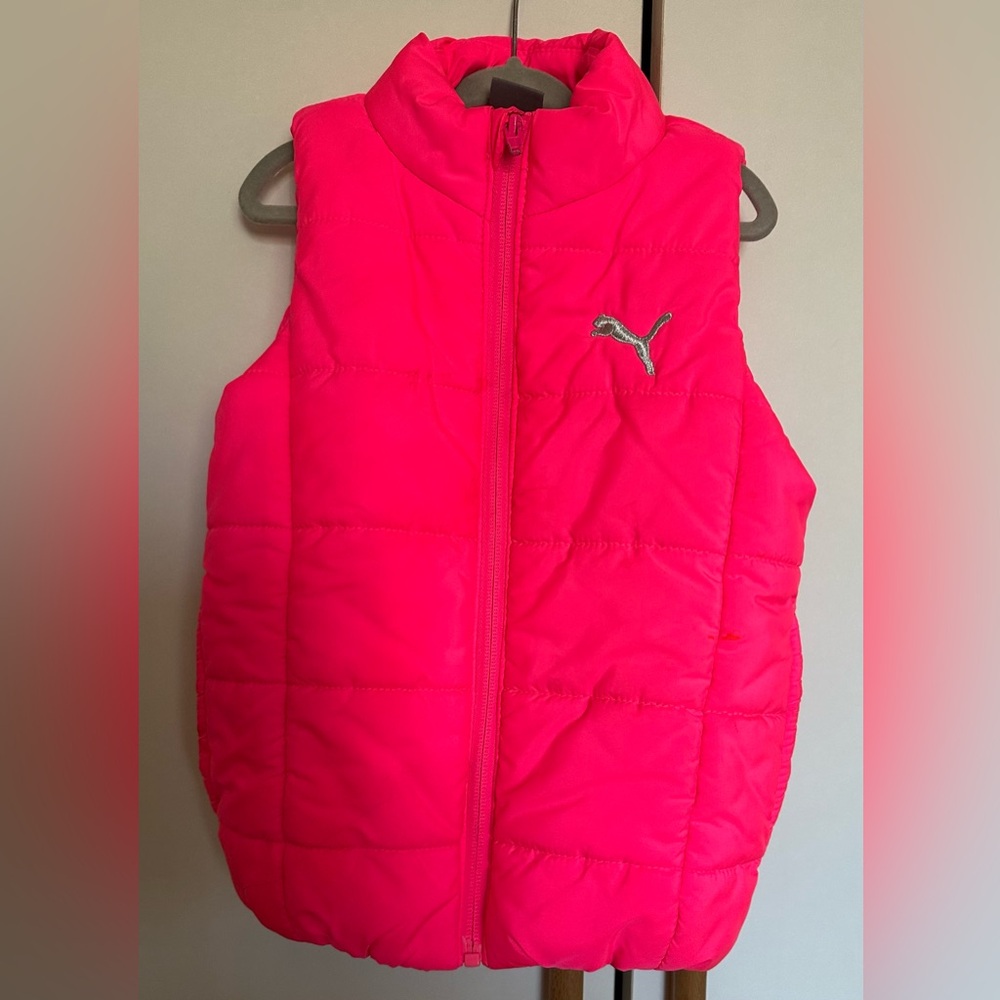 PUMA Girls Neon Pink Puffer Vest Size XXS (3-4 years)